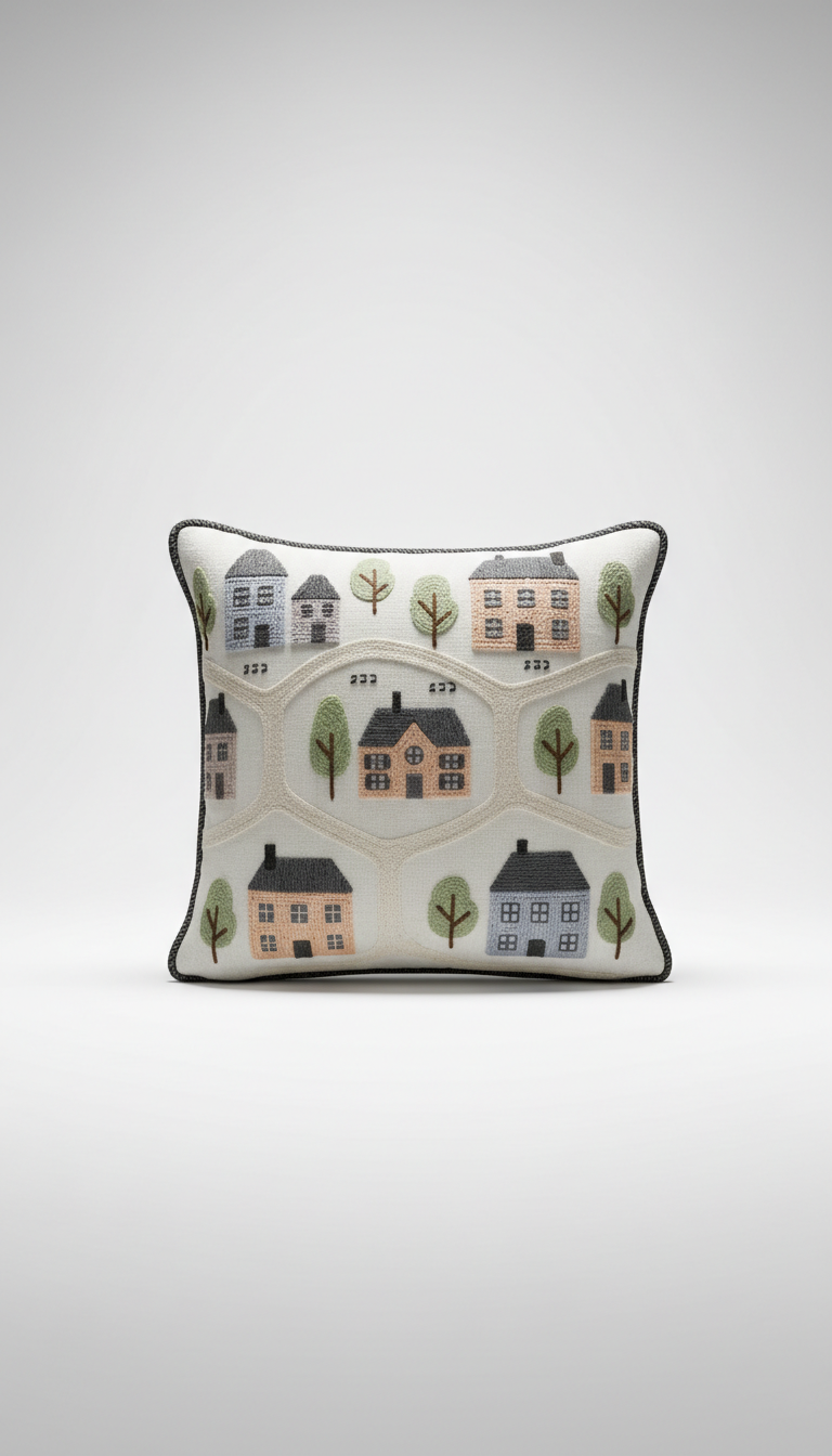 Embroidered Neighborhood Pillow with Map Motif